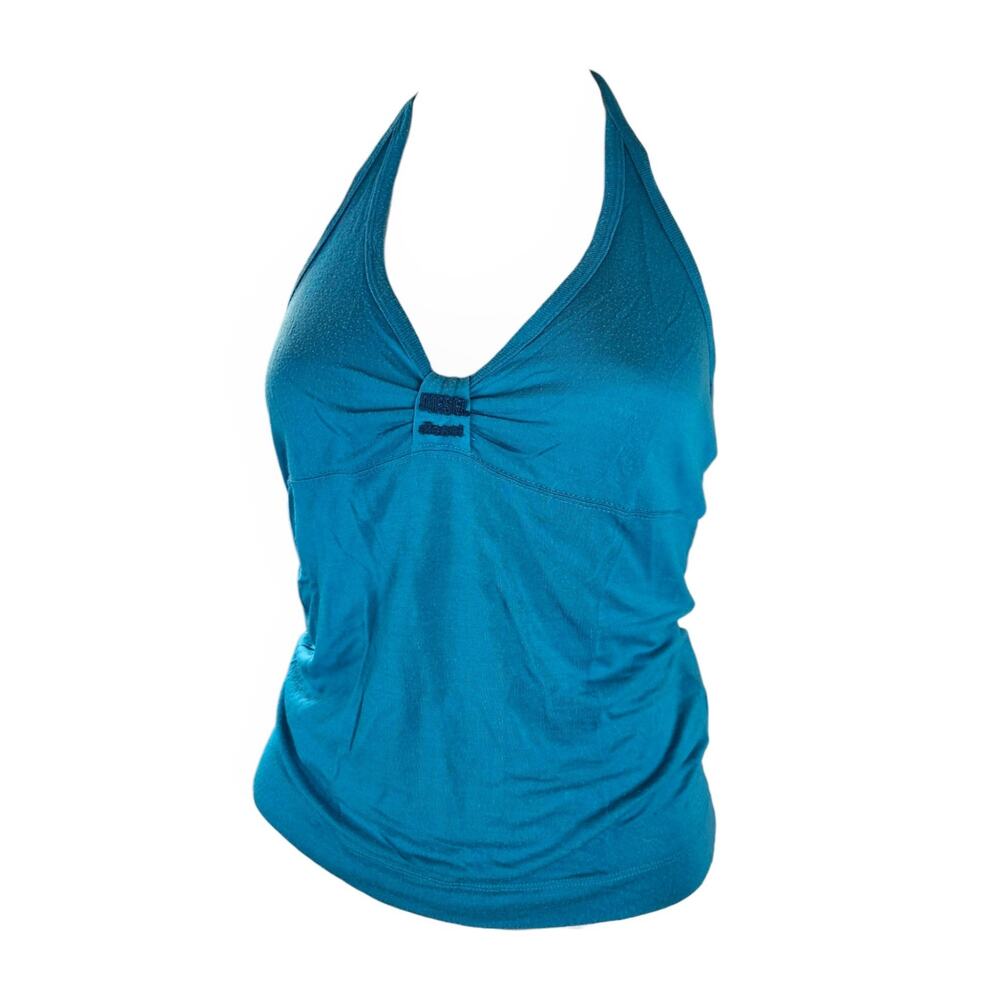 Y2k Diesel Halter Top Ruched Cami Teal Blue - Size Small